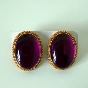 Elegant Purple and Gold Oval Earrings